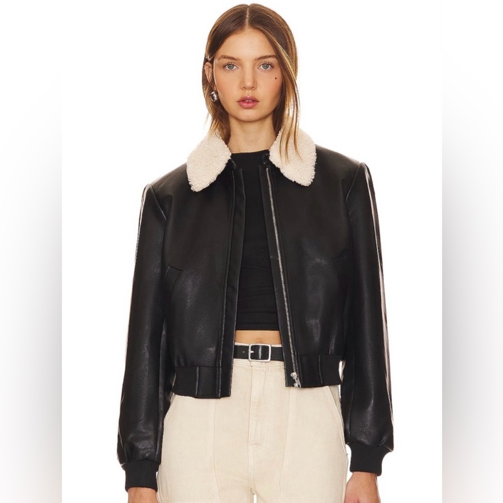 ASTR Leather Aviator Bomber Jacket with Sherpa Collar